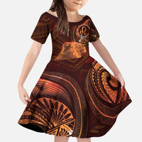 Personalised Polynesia Zodiac Leo Family Matching Tank Maxi Dress and Hawaiian Shirt Galaxy Polynesian Pattern Chest Tattoo Style LT14 Daughter's Dress Orange - Polynesian Pride