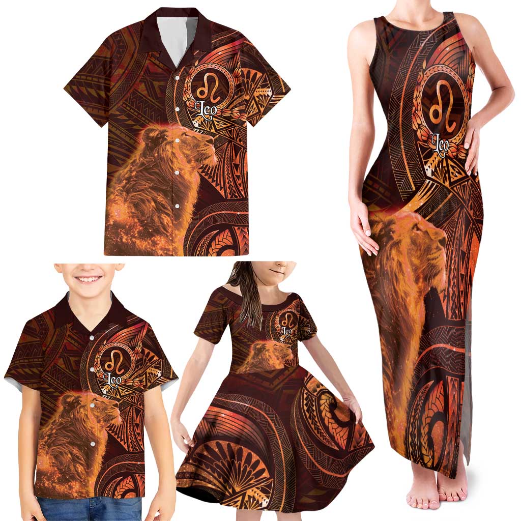 Personalised Polynesia Zodiac Leo Family Matching Tank Maxi Dress and Hawaiian Shirt Galaxy Polynesian Pattern Chest Tattoo Style LT14 - Polynesian Pride