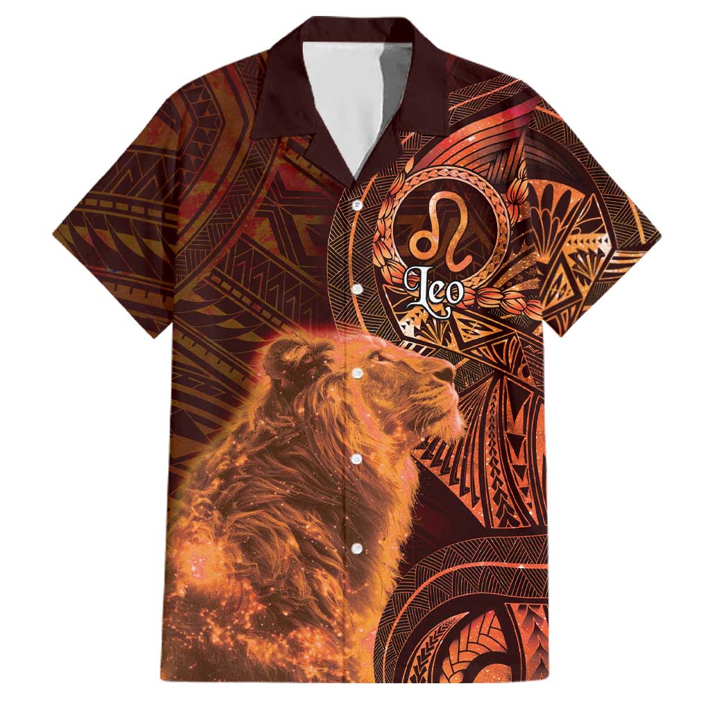 Personalised Polynesia Zodiac Leo Family Matching Tank Maxi Dress and Hawaiian Shirt Galaxy Polynesian Pattern Chest Tattoo Style LT14 Dad's Shirt - Short Sleeve Orange - Polynesian Pride