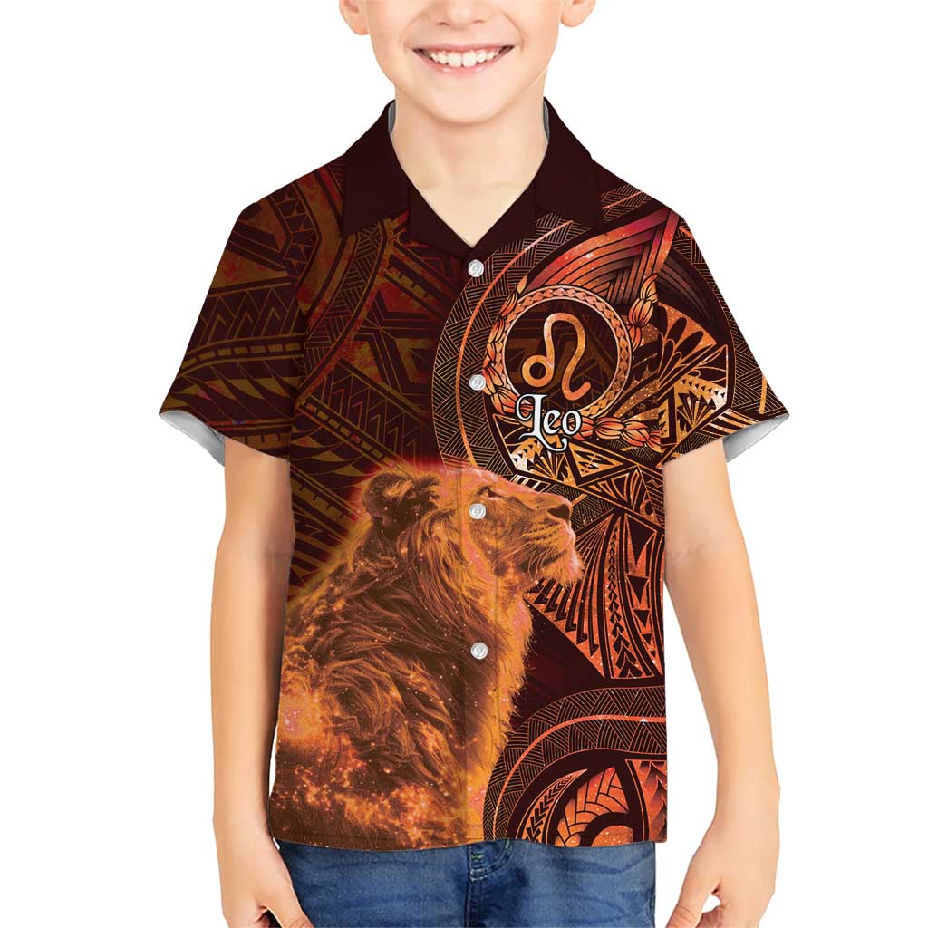 Personalised Polynesia Zodiac Leo Family Matching Tank Maxi Dress and Hawaiian Shirt Galaxy Polynesian Pattern Chest Tattoo Style LT14 Son's Shirt Orange - Polynesian Pride