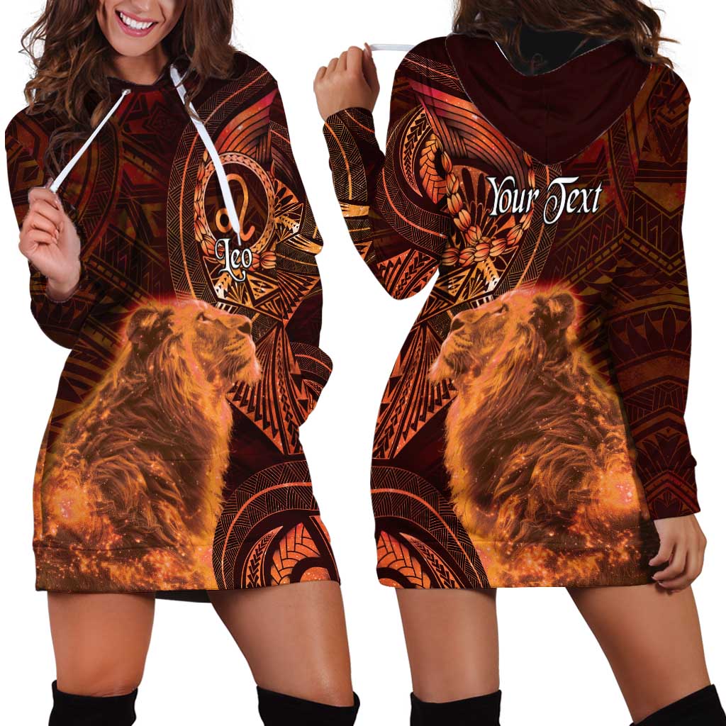 Personalised Polynesia Zodiac Leo Hoodie Dress Galaxy Polynesian Pattern Chest Tattoo Style