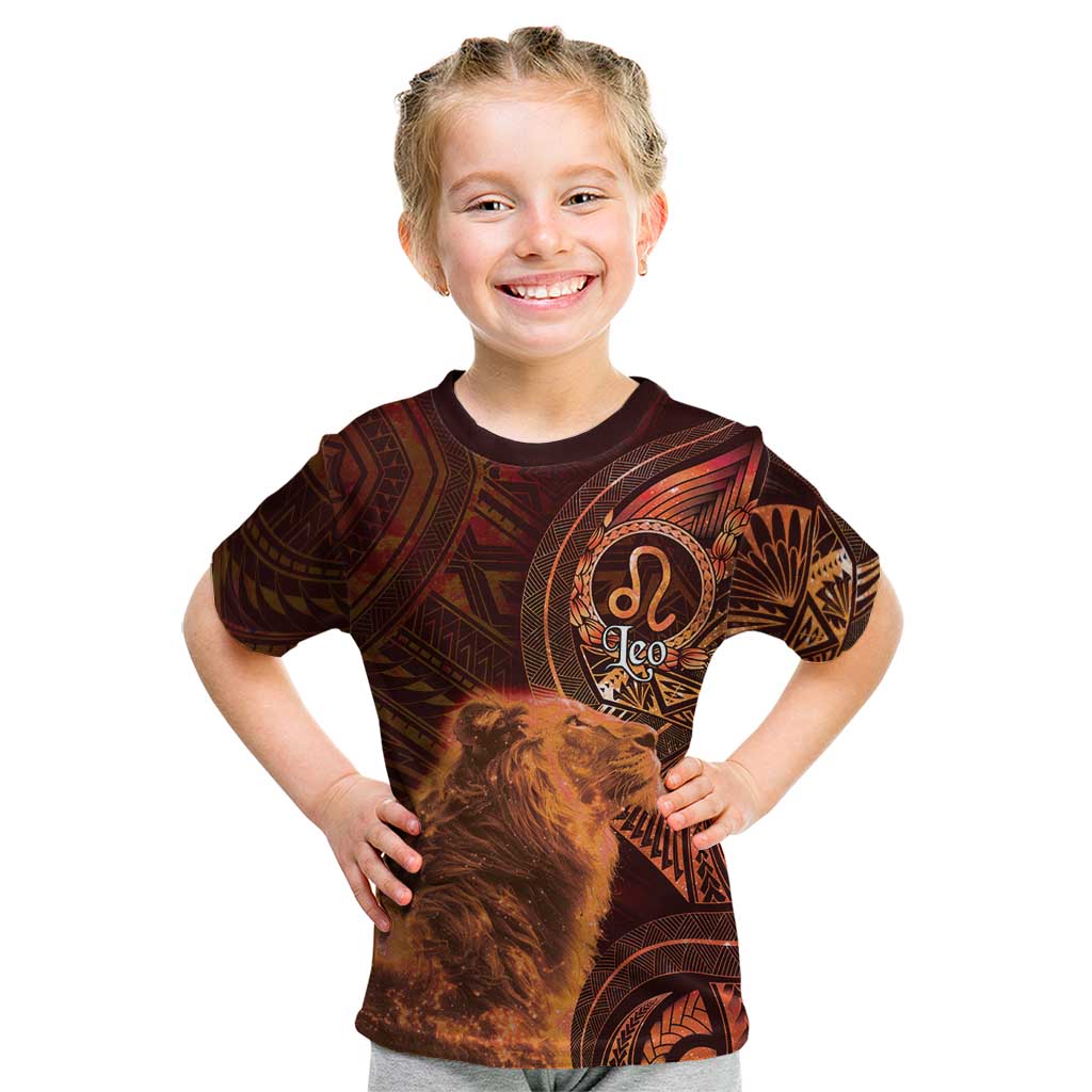 Personalised Polynesia Zodiac Leo Kid T Shirt Galaxy Polynesian Pattern Chest Tattoo Style