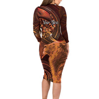 Personalised Polynesia Zodiac Leo Long Sleeve Bodycon Dress Galaxy Polynesian Pattern Chest Tattoo Style