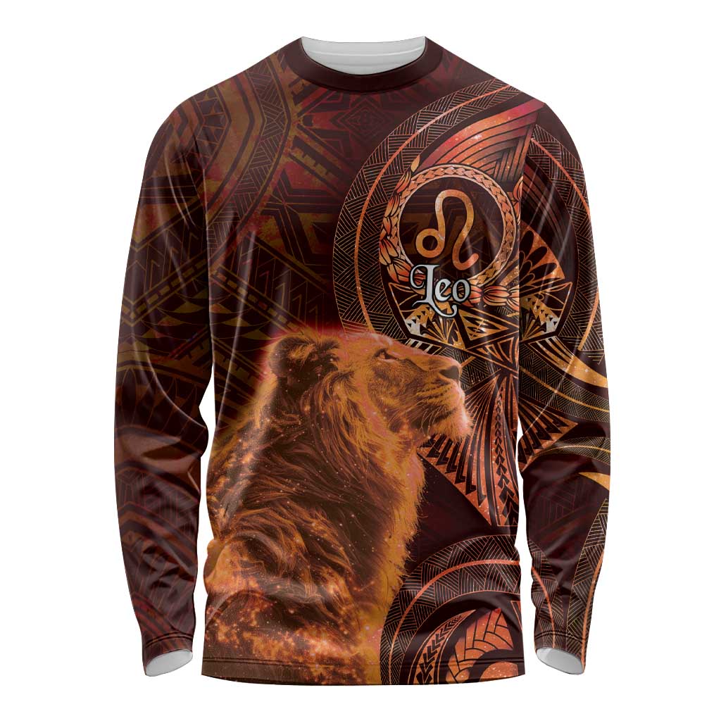 Personalised Polynesia Zodiac Leo Long Sleeve Shirt Galaxy Polynesian Pattern Chest Tattoo Style