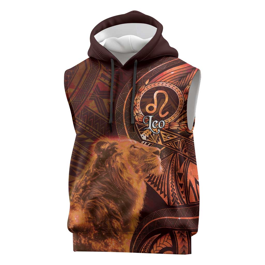 Personalised Polynesia Zodiac Leo Sleeveless Hoodie Galaxy Polynesian Pattern Chest Tattoo Style