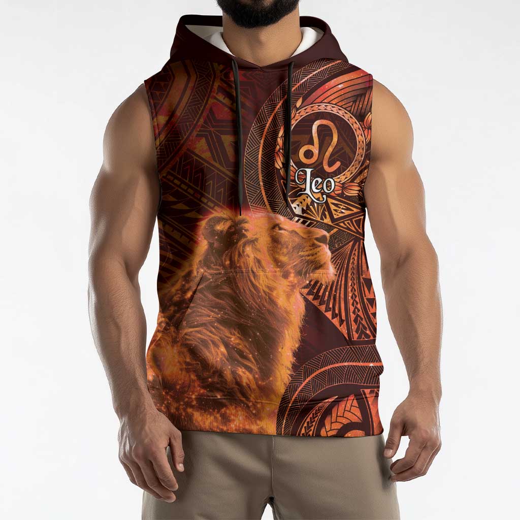 Personalised Polynesia Zodiac Leo Sleeveless Hoodie Galaxy Polynesian Pattern Chest Tattoo Style