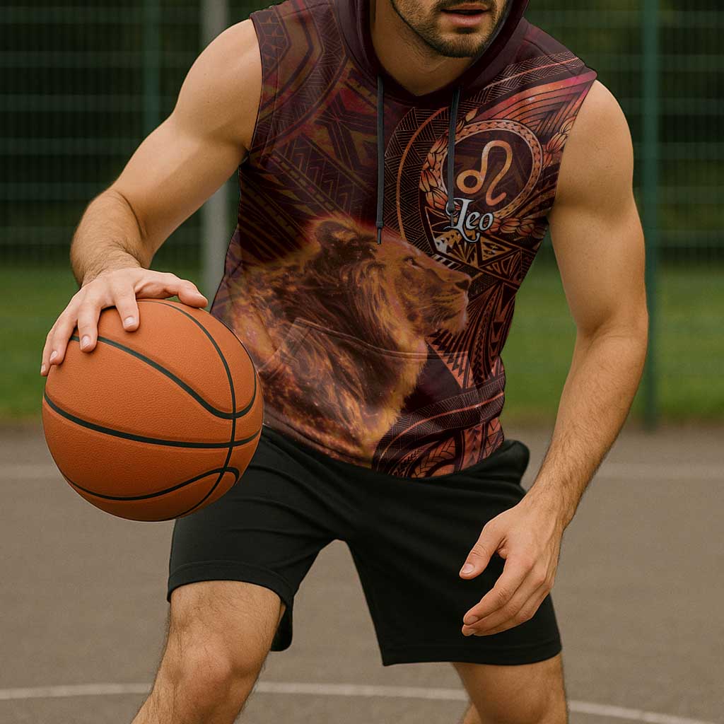 Personalised Polynesia Zodiac Leo Sleeveless Hoodie Galaxy Polynesian Pattern Chest Tattoo Style