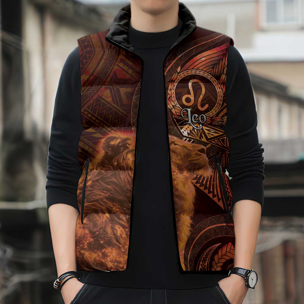 Personalised Polynesia Zodiac Leo Sleeveless Puffer Jacket Galaxy Polynesian Pattern Chest Tattoo Style