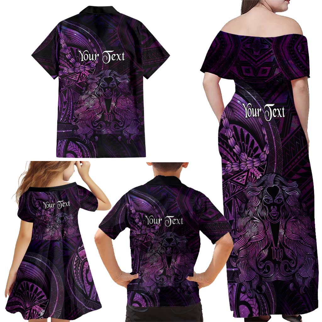Personalised Polynesia Zodiac Virgo Family Matching Off Shoulder Maxi Dress and Hawaiian Shirt Galaxy Polynesian Pattern Chest Tattoo Style