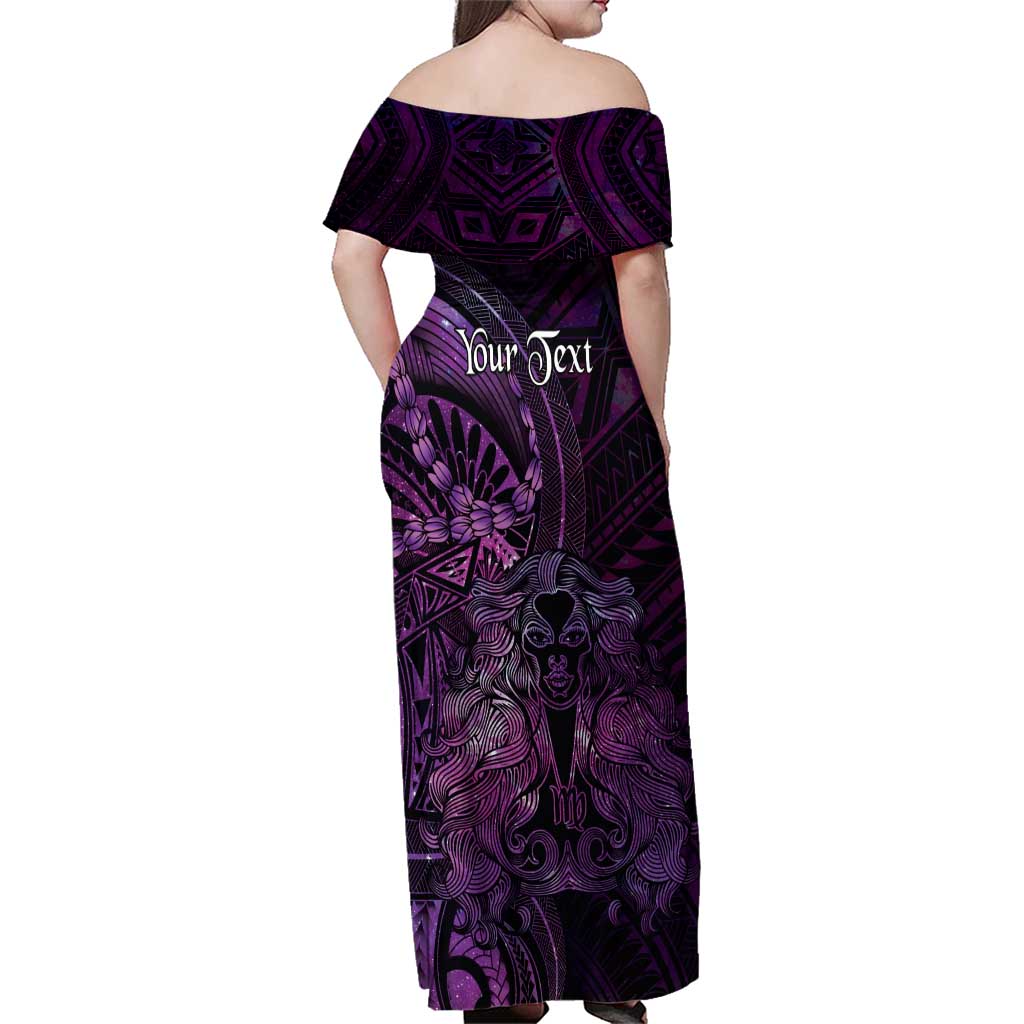 Personalised Polynesia Zodiac Virgo Family Matching Off Shoulder Maxi Dress and Hawaiian Shirt Galaxy Polynesian Pattern Chest Tattoo Style