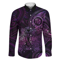 Personalised Polynesia Zodiac Virgo Family Matching Tank Maxi Dress and Hawaiian Shirt Galaxy Polynesian Pattern Chest Tattoo Style LT14 Dad's Shirt - Long Sleeve Purple - Polynesian Pride
