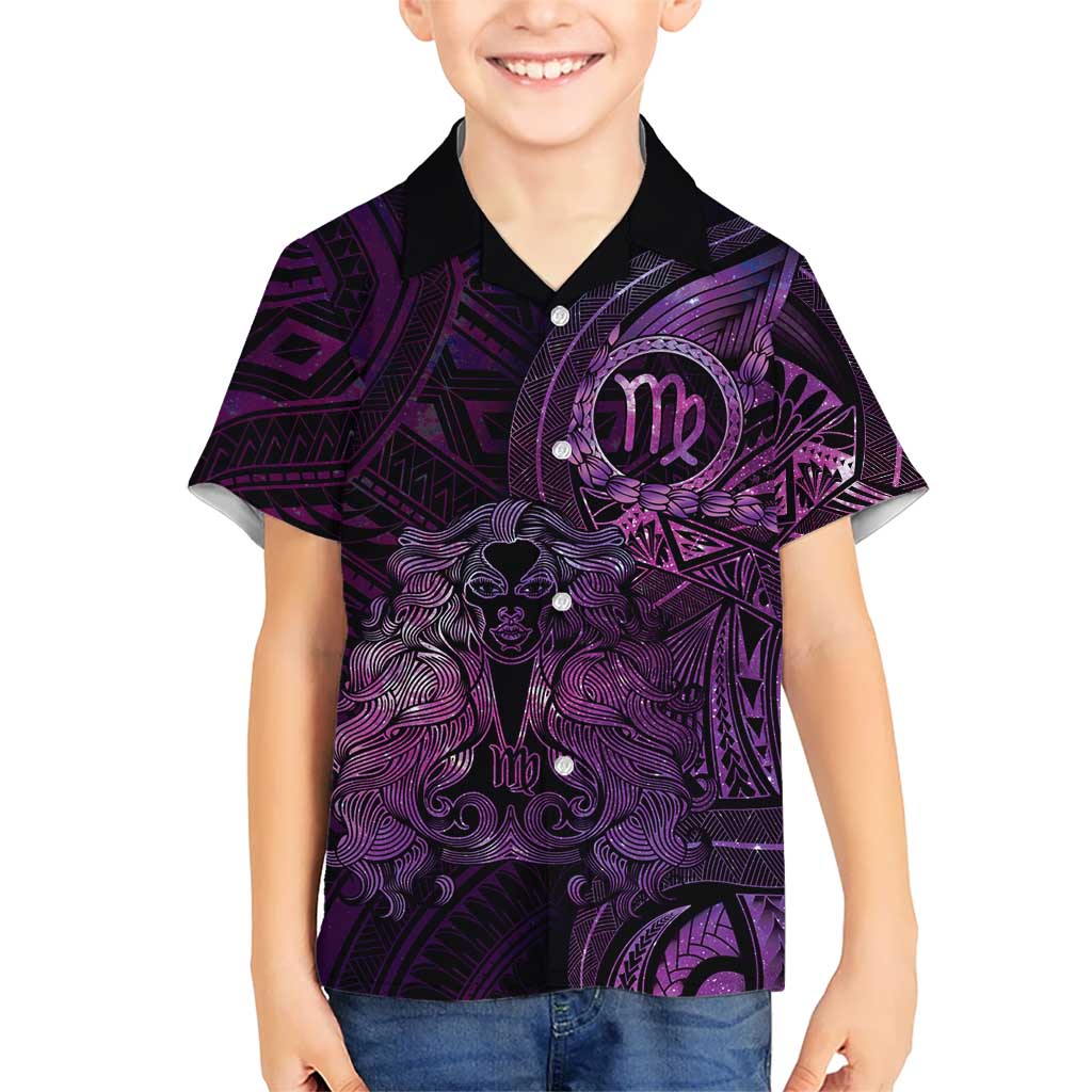Personalised Polynesia Zodiac Virgo Family Matching Tank Maxi Dress and Hawaiian Shirt Galaxy Polynesian Pattern Chest Tattoo Style LT14 Son's Shirt Purple - Polynesian Pride