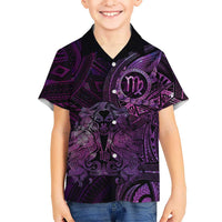Personalised Polynesia Zodiac Virgo Family Matching Tank Maxi Dress and Hawaiian Shirt Galaxy Polynesian Pattern Chest Tattoo Style LT14 Son's Shirt Purple - Polynesian Pride