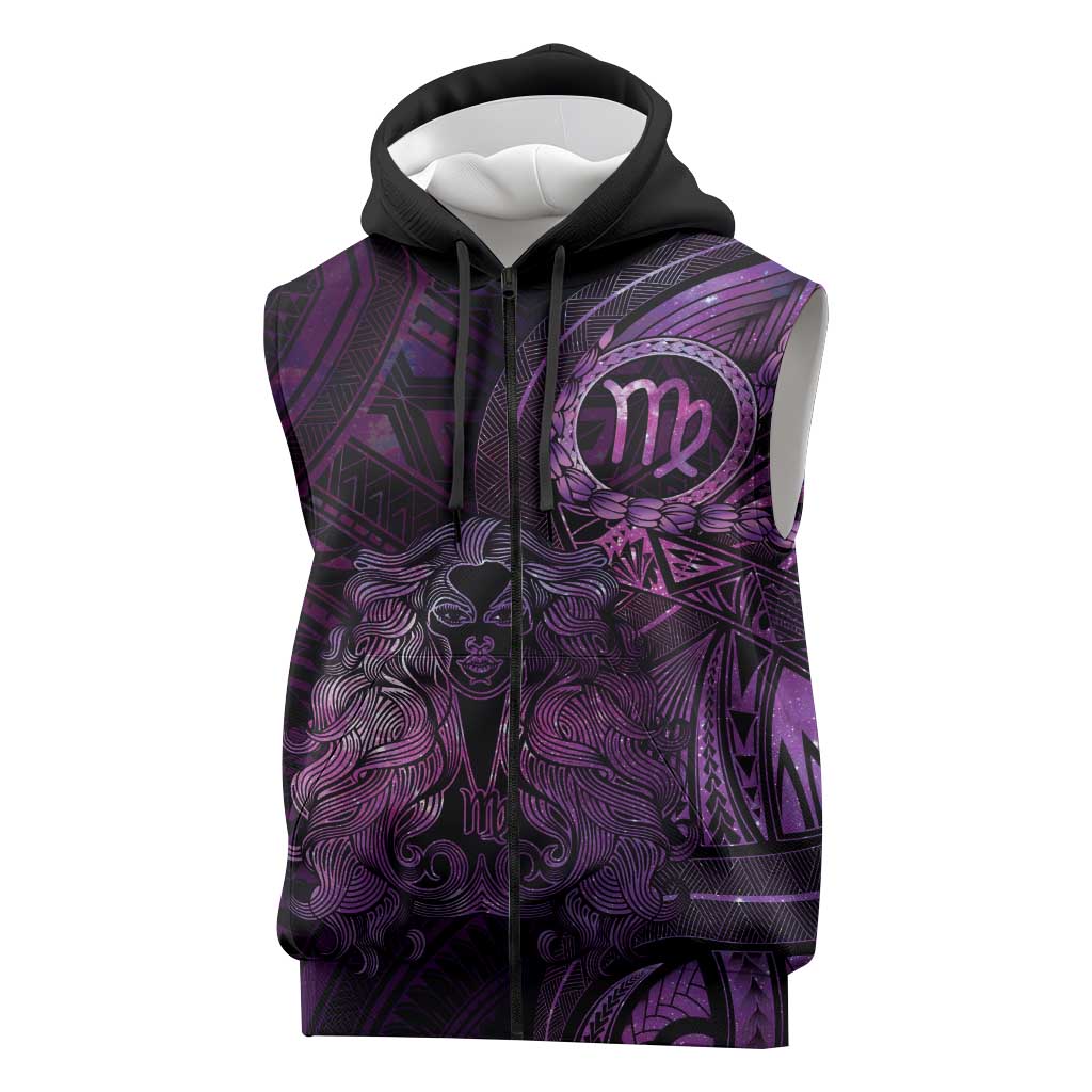 Personalised Polynesia Zodiac Virgo Sleeveless Zip Hoodie Galaxy Polynesian Pattern Chest Tattoo Style LT14 Purple - Polynesian Pride