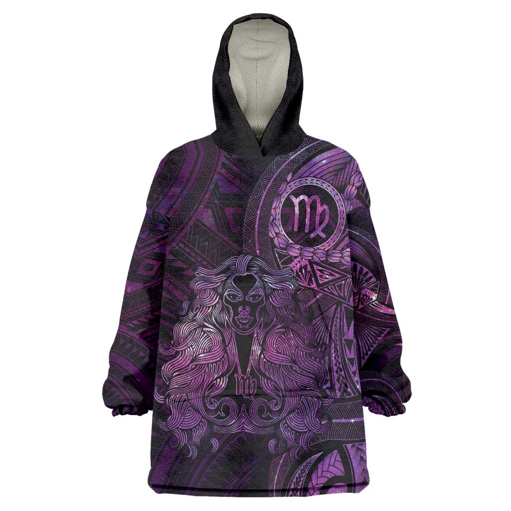 Personalised Polynesia Zodiac Virgo Wearable Blanket Hoodie Galaxy Polynesian Pattern Chest Tattoo Style