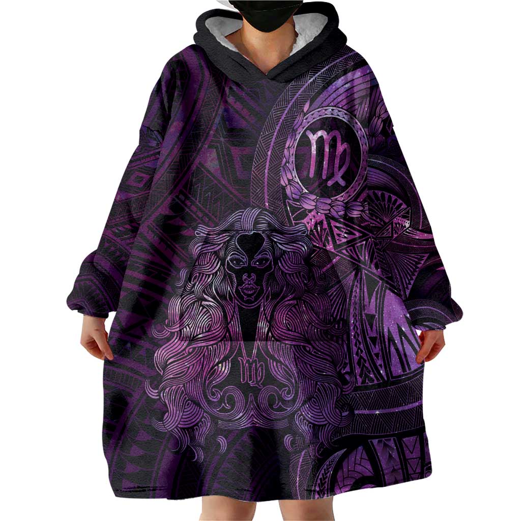 Personalised Polynesia Zodiac Virgo Wearable Blanket Hoodie Galaxy Polynesian Pattern Chest Tattoo Style