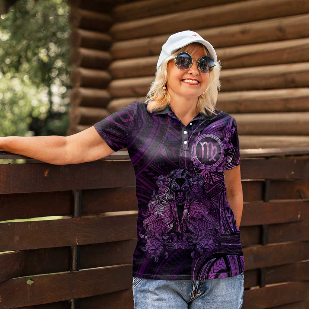 Personalised Polynesia Zodiac Virgo Women Polo Shirt Galaxy Polynesian Pattern Chest Tattoo Style