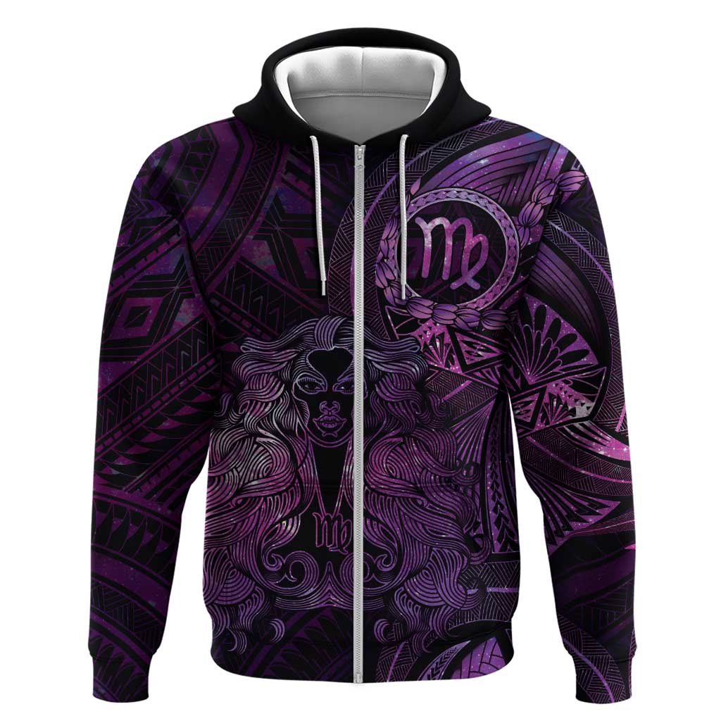 Personalised Polynesia Zodiac Virgo Zip Hoodie Galaxy Polynesian Pattern Chest Tattoo Style