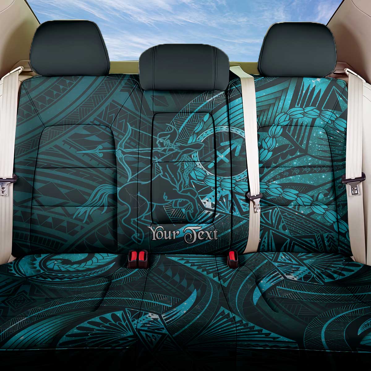 Personalised Polynesia Zodiac Sagittarius Back Car Seat Cover Galaxy Polynesian Pattern Chest Tattoo Style