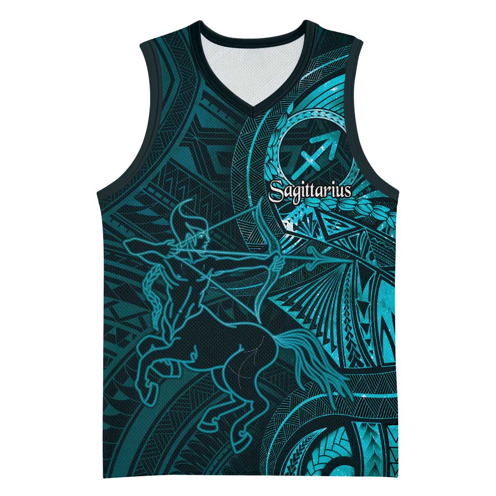 Personalised Polynesia Zodiac Sagittarius Basketball Jersey Galaxy Polynesian Pattern Chest Tattoo Style