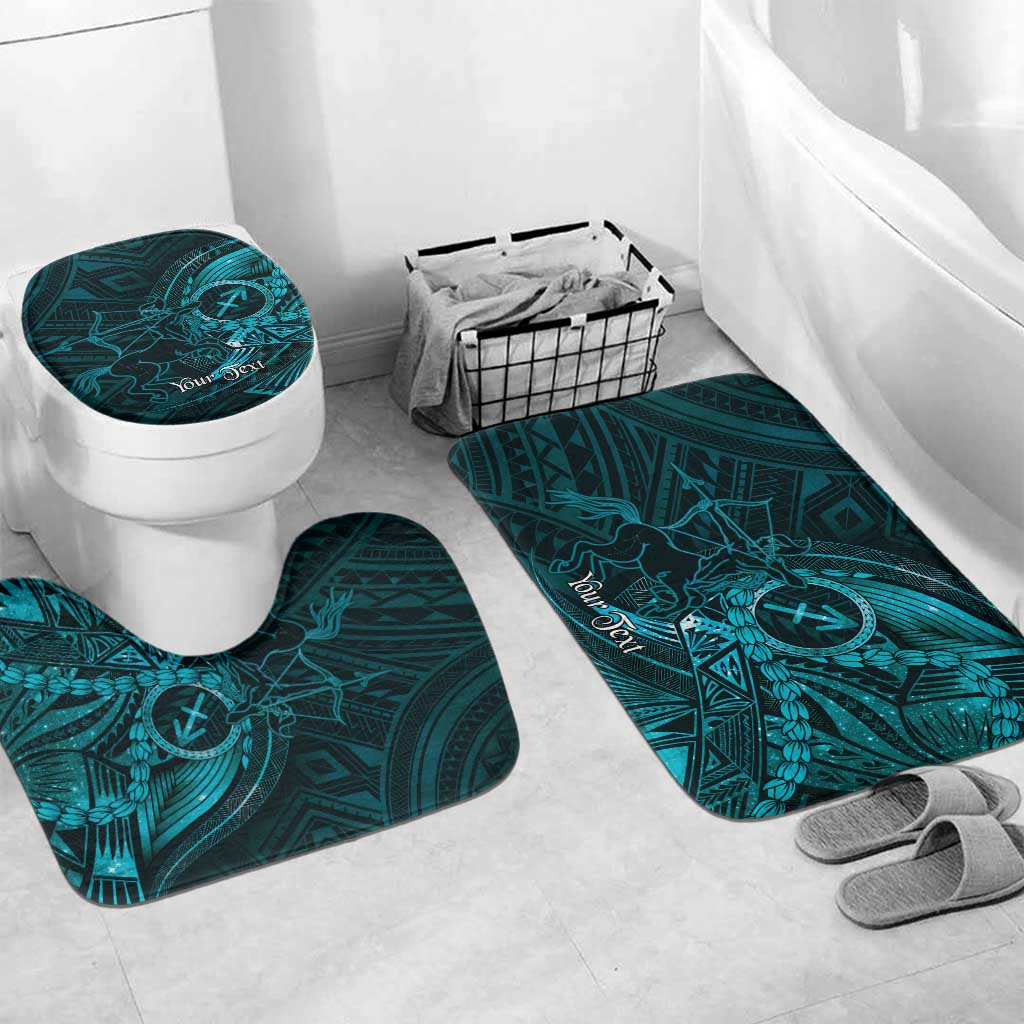 Personalised Polynesia Zodiac Sagittarius Bathroom Set Galaxy Polynesian Pattern Chest Tattoo Style LT14 Mat Set Only (3 pcs) One Size Cyan - Polynesian Pride