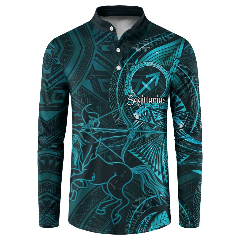 Personalised Polynesia Zodiac Sagittarius Button Sweatshirt Galaxy Polynesian Pattern Chest Tattoo Style