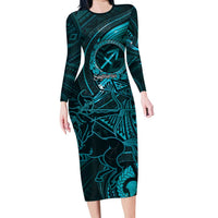 Personalised Polynesia Zodiac Sagittarius Family Matching Long Sleeve Bodycon Dress and Hawaiian Shirt Galaxy Polynesian Pattern Chest Tattoo Style