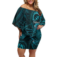 Personalised Polynesia Zodiac Sagittarius Family Matching Off Shoulder Short Dress and Hawaiian Shirt Galaxy Polynesian Pattern Chest Tattoo Style