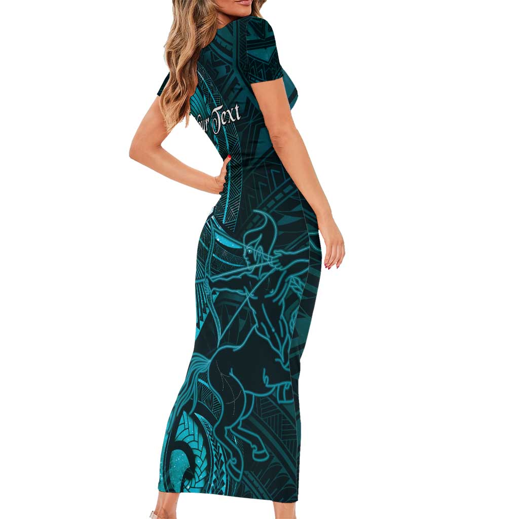 Personalised Polynesia Zodiac Sagittarius Family Matching Short Sleeve Bodycon Dress and Hawaiian Shirt Galaxy Polynesian Pattern Chest Tattoo Style