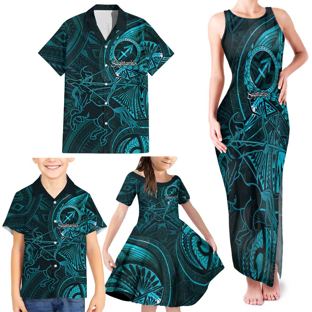 Personalised Polynesia Zodiac Sagittarius Family Matching Tank Maxi Dress and Hawaiian Shirt Galaxy Polynesian Pattern Chest Tattoo Style LT14 - Polynesian Pride