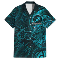 Personalised Polynesia Zodiac Sagittarius Family Matching Tank Maxi Dress and Hawaiian Shirt Galaxy Polynesian Pattern Chest Tattoo Style LT14 Dad's Shirt - Short Sleeve Cyan - Polynesian Pride