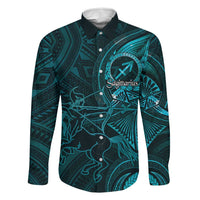 Personalised Polynesia Zodiac Sagittarius Family Matching Tank Maxi Dress and Hawaiian Shirt Galaxy Polynesian Pattern Chest Tattoo Style LT14 Dad's Shirt - Long Sleeve Cyan - Polynesian Pride