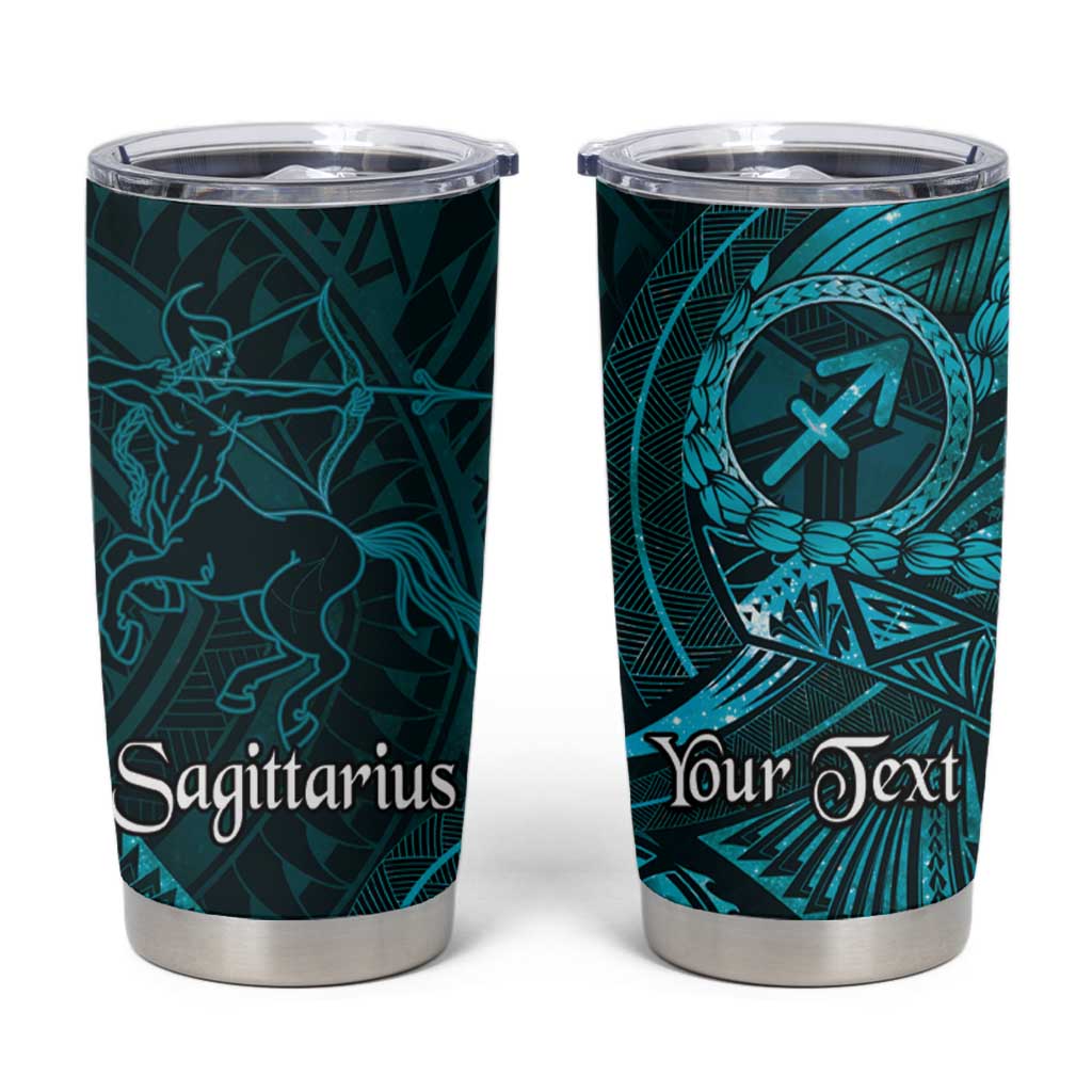 Personalised Polynesia Zodiac Sagittarius Tumbler Cup Galaxy Polynesian Pattern Chest Tattoo Style LT14 Cyan - Polynesian Pride
