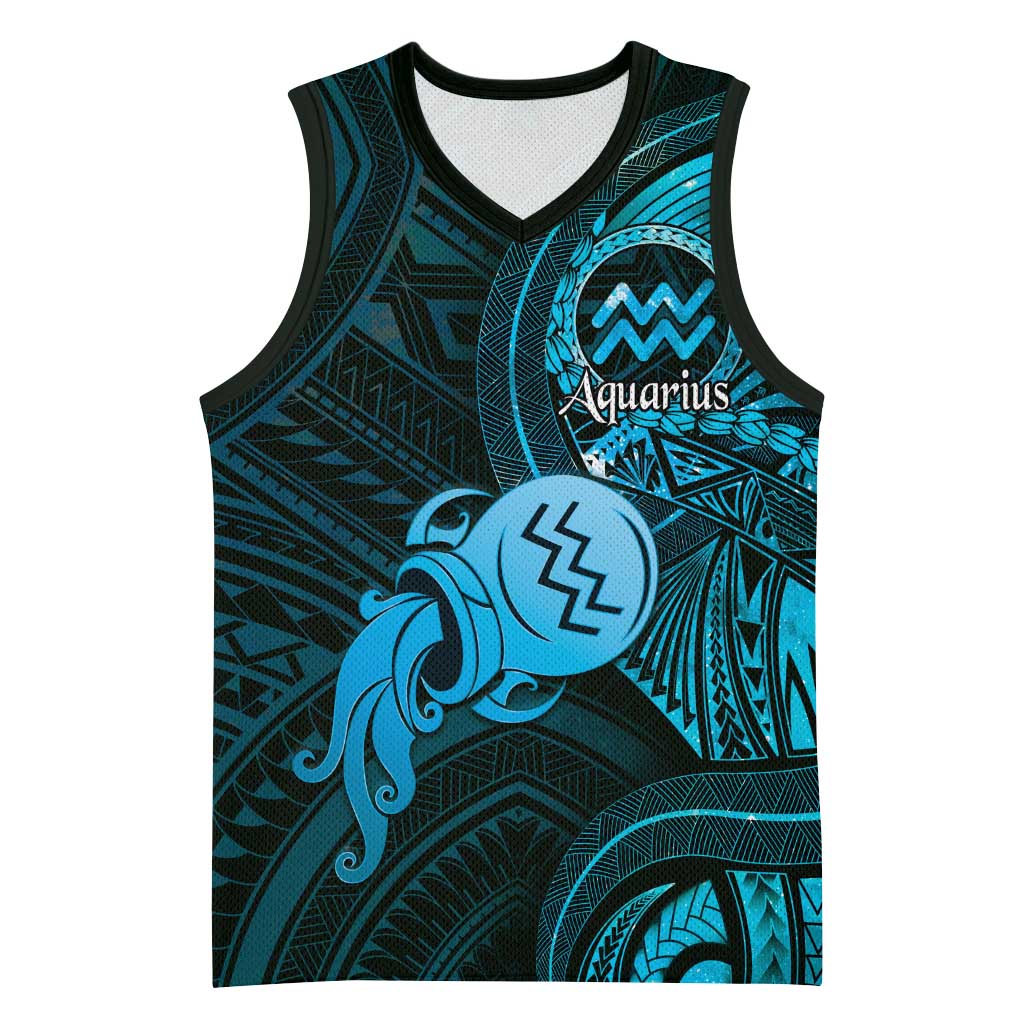 Personalised Polynesia Zodiac Aquarius Basketball Jersey Galaxy Polynesian Pattern Chest Tattoo Style