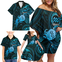 Personalised Polynesia Zodiac Aquarius Family Matching Off Shoulder Short Dress and Hawaiian Shirt Galaxy Polynesian Pattern Chest Tattoo Style LT14 - Polynesian Pride