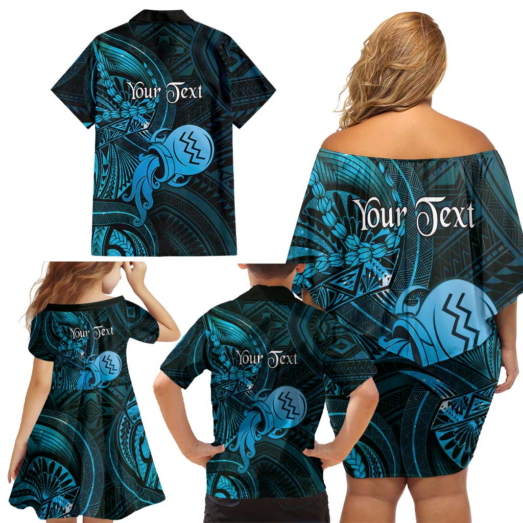 Personalised Polynesia Zodiac Aquarius Family Matching Off Shoulder Short Dress and Hawaiian Shirt Galaxy Polynesian Pattern Chest Tattoo Style LT14 - Polynesian Pride