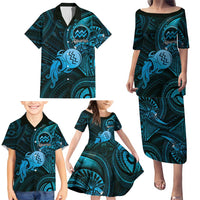 Personalised Polynesia Zodiac Aquarius Family Matching Puletasi and Hawaiian Shirt Galaxy Polynesian Pattern Chest Tattoo Style