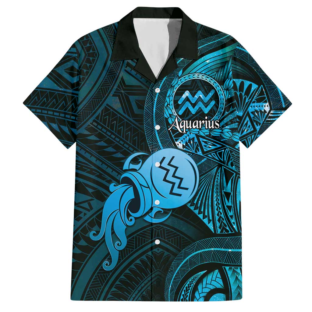 Personalised Polynesia Zodiac Aquarius Hawaiian Shirt Galaxy Polynesian Pattern Chest Tattoo Style LT14 Blue - Polynesian Pride