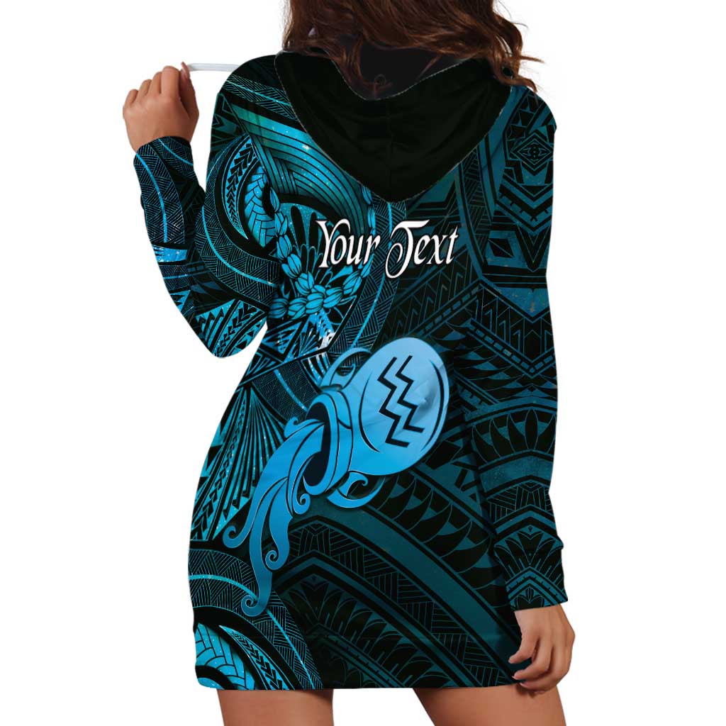 Personalised Polynesia Zodiac Aquarius Hoodie Dress Galaxy Polynesian Pattern Chest Tattoo Style