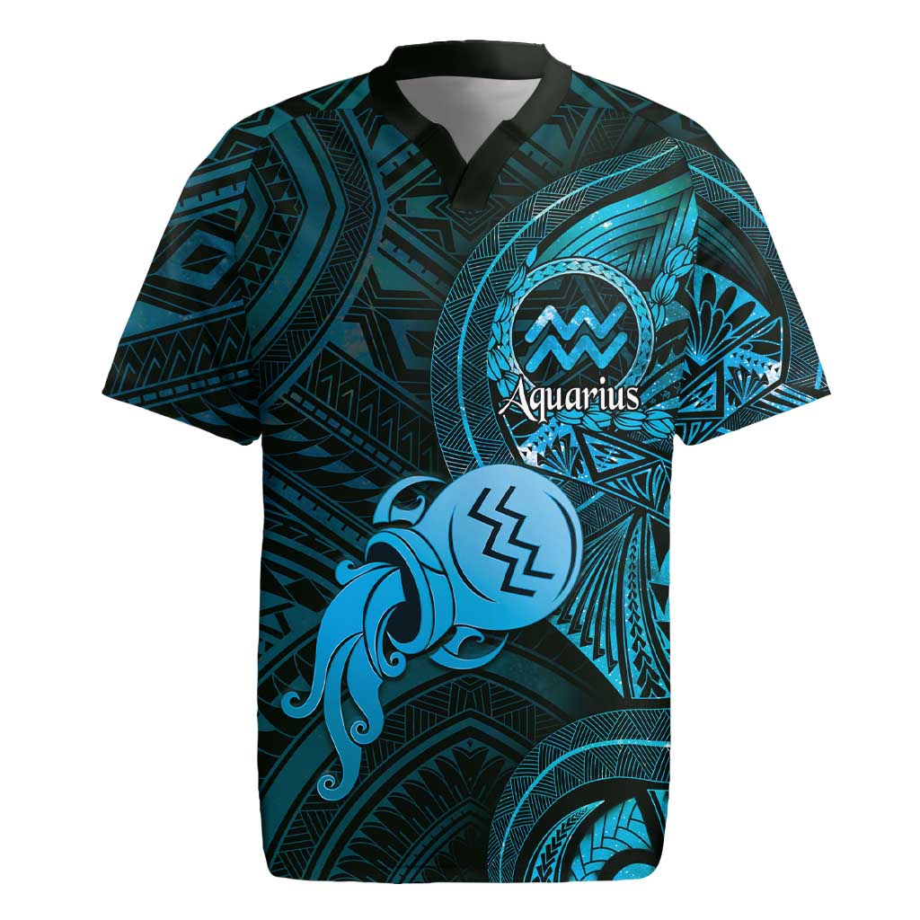 Personalised Polynesia Zodiac Aquarius Rugby Jersey Galaxy Polynesian Pattern Chest Tattoo Style