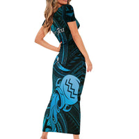 Personalised Polynesia Zodiac Aquarius Short Sleeve Bodycon Dress Galaxy Polynesian Pattern Chest Tattoo Style