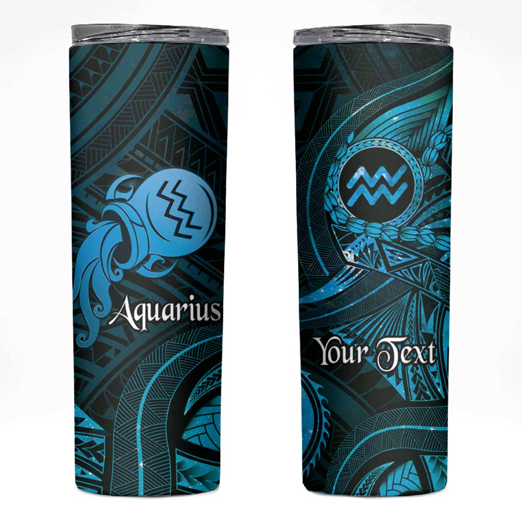 Personalised Polynesia Zodiac Aquarius Skinny Tumbler Galaxy Polynesian Pattern Chest Tattoo Style