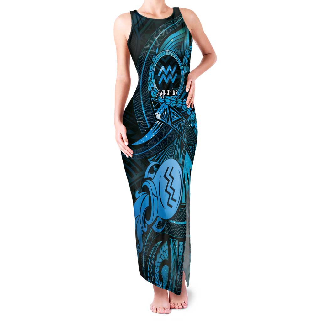 Personalised Polynesia Zodiac Aquarius Tank Maxi Dress Galaxy Polynesian Pattern Chest Tattoo Style