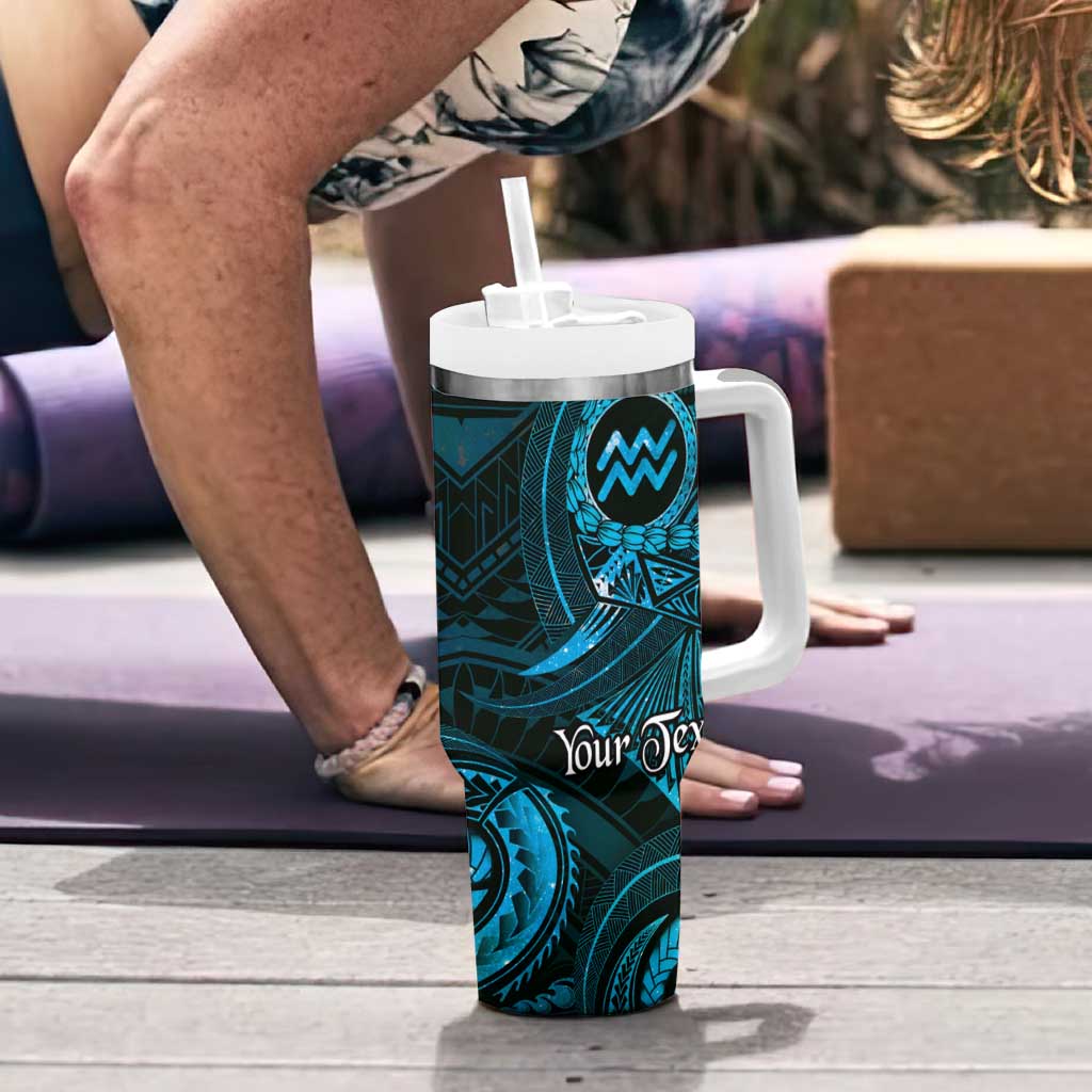 Personalised Polynesia Zodiac Aquarius Tumbler With Handle Galaxy Polynesian Pattern Chest Tattoo Style LT14 - Polynesian Pride