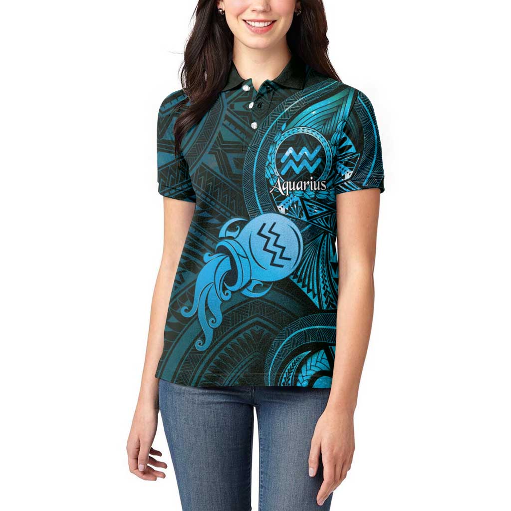 Personalised Polynesia Zodiac Aquarius Women Polo Shirt Galaxy Polynesian Pattern Chest Tattoo Style LT14 - Polynesian Pride