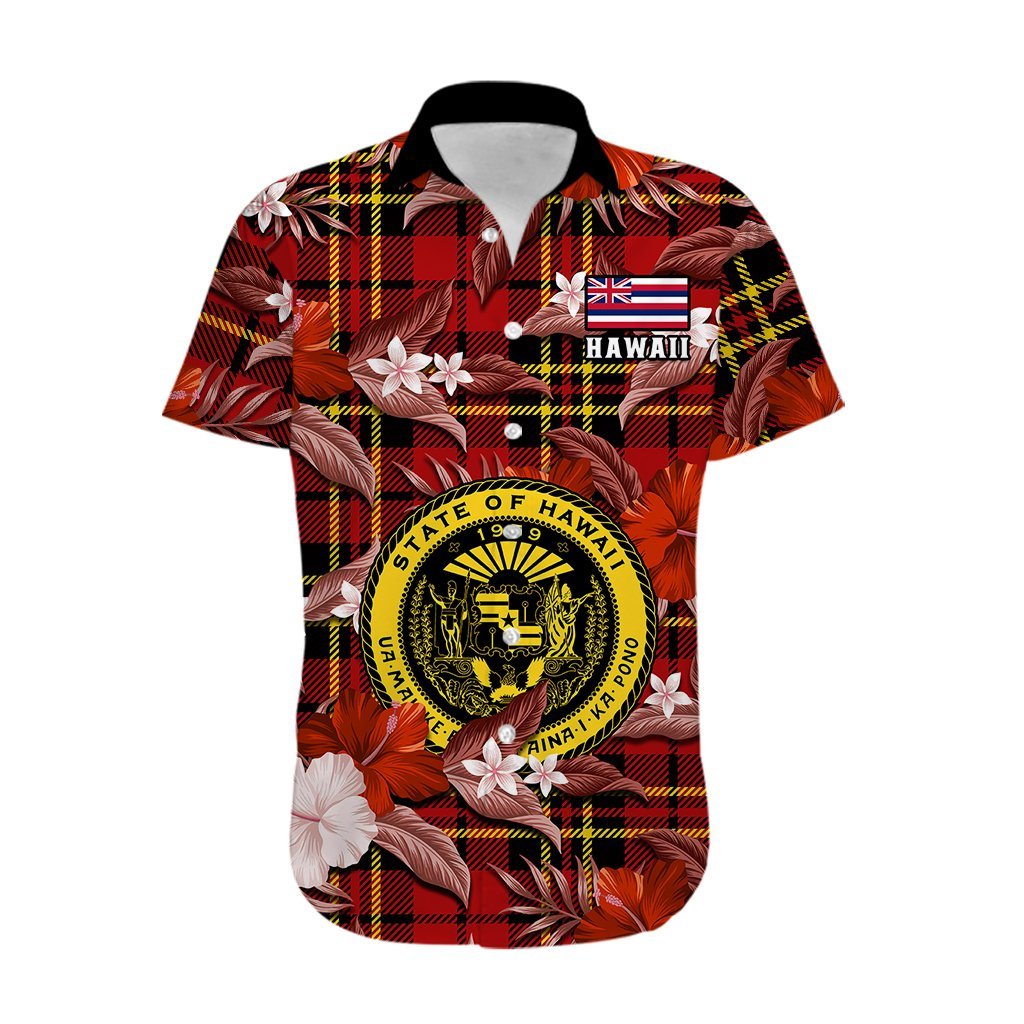 Hawaii State Hawaiian Shirt Tropical Flowers Mix Tartan Red Version LT14 - Polynesian Pride