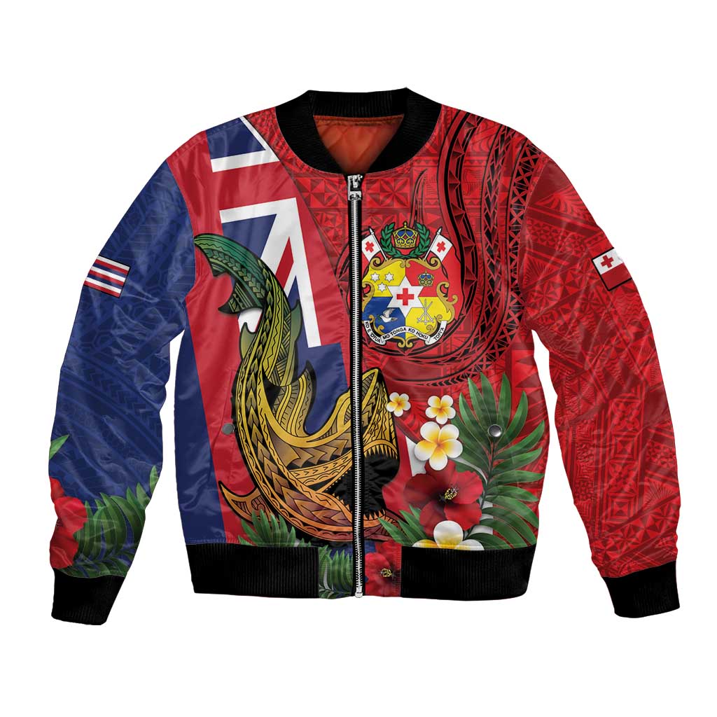 Hawaii And Tonga Bomber Jacket Shark Tattoo With Tongan Coat Of Arms