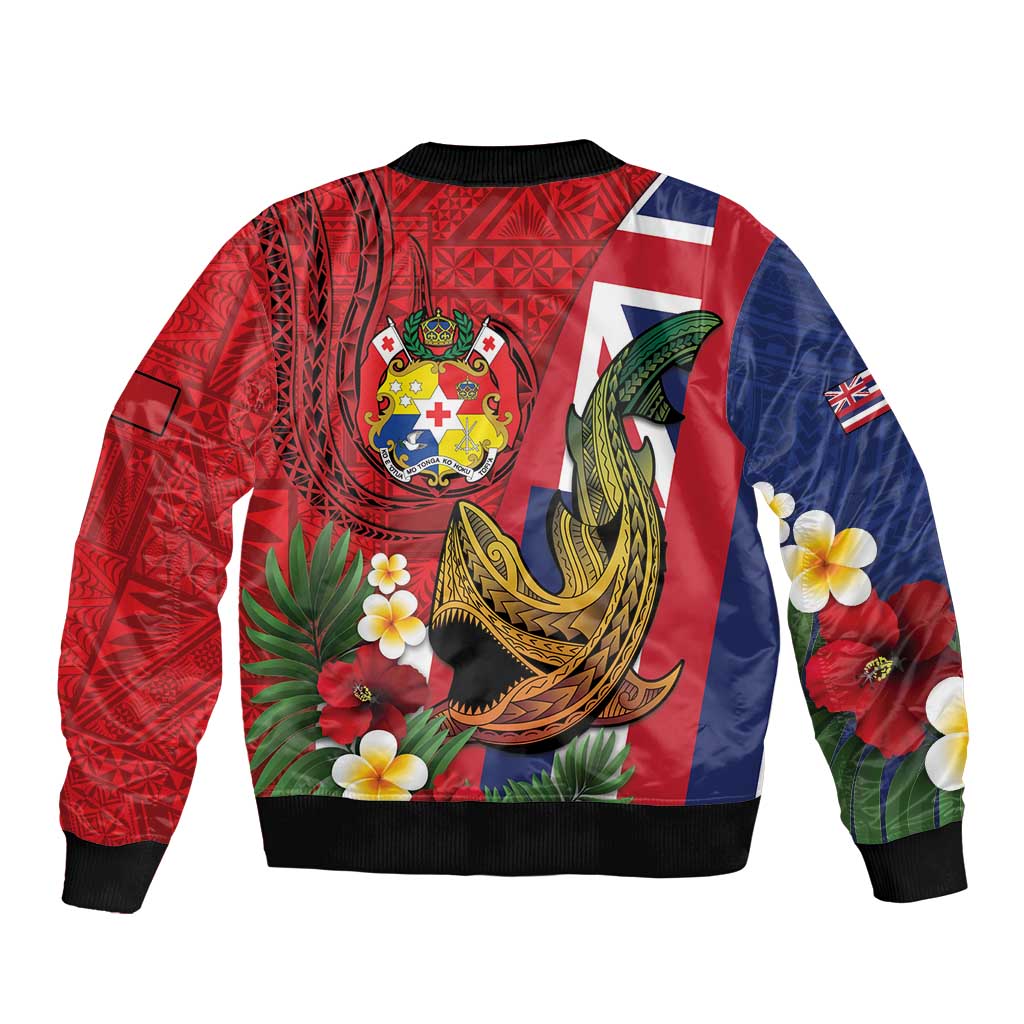 Hawaii And Tonga Bomber Jacket Shark Tattoo With Tongan Coat Of Arms