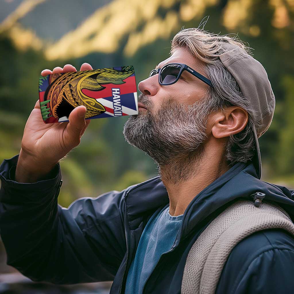 Hawaii And Tonga 4 in 1 Can Cooler Tumbler Shark Tattoo With Tongan Coat Of Arms