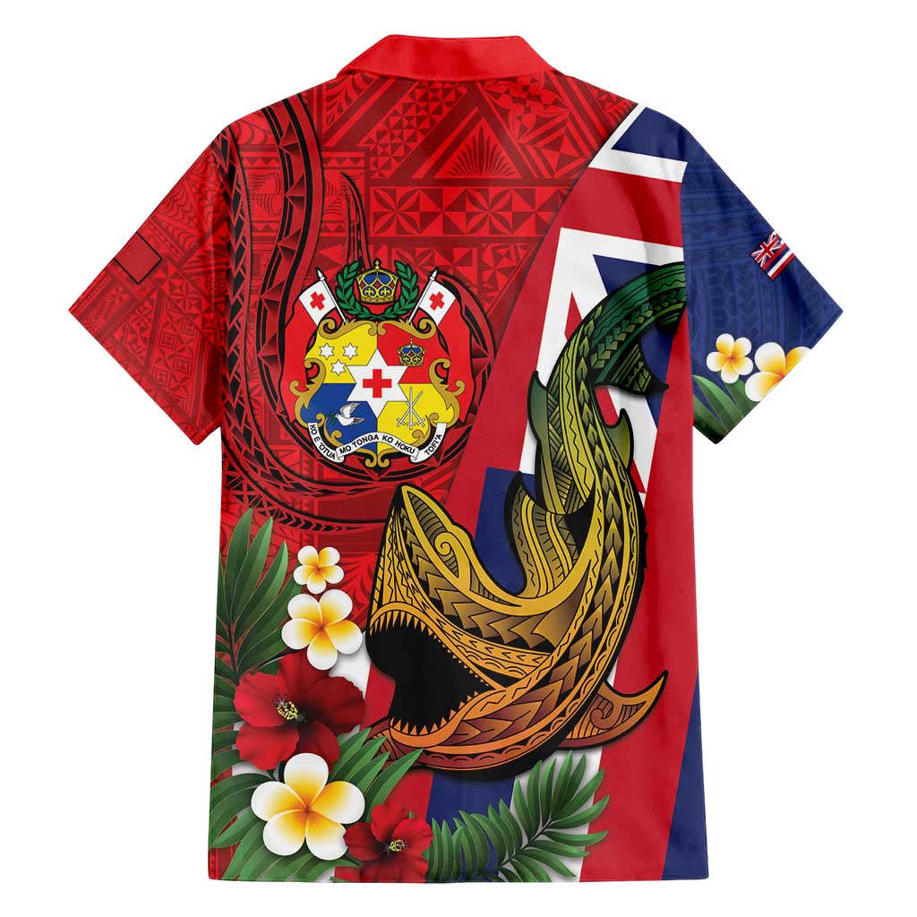Hawaii And Tonga Family Matching Long Sleeve Bodycon Dress and Hawaiian Shirt Shark Tattoo With Tongan Coat Of Arms